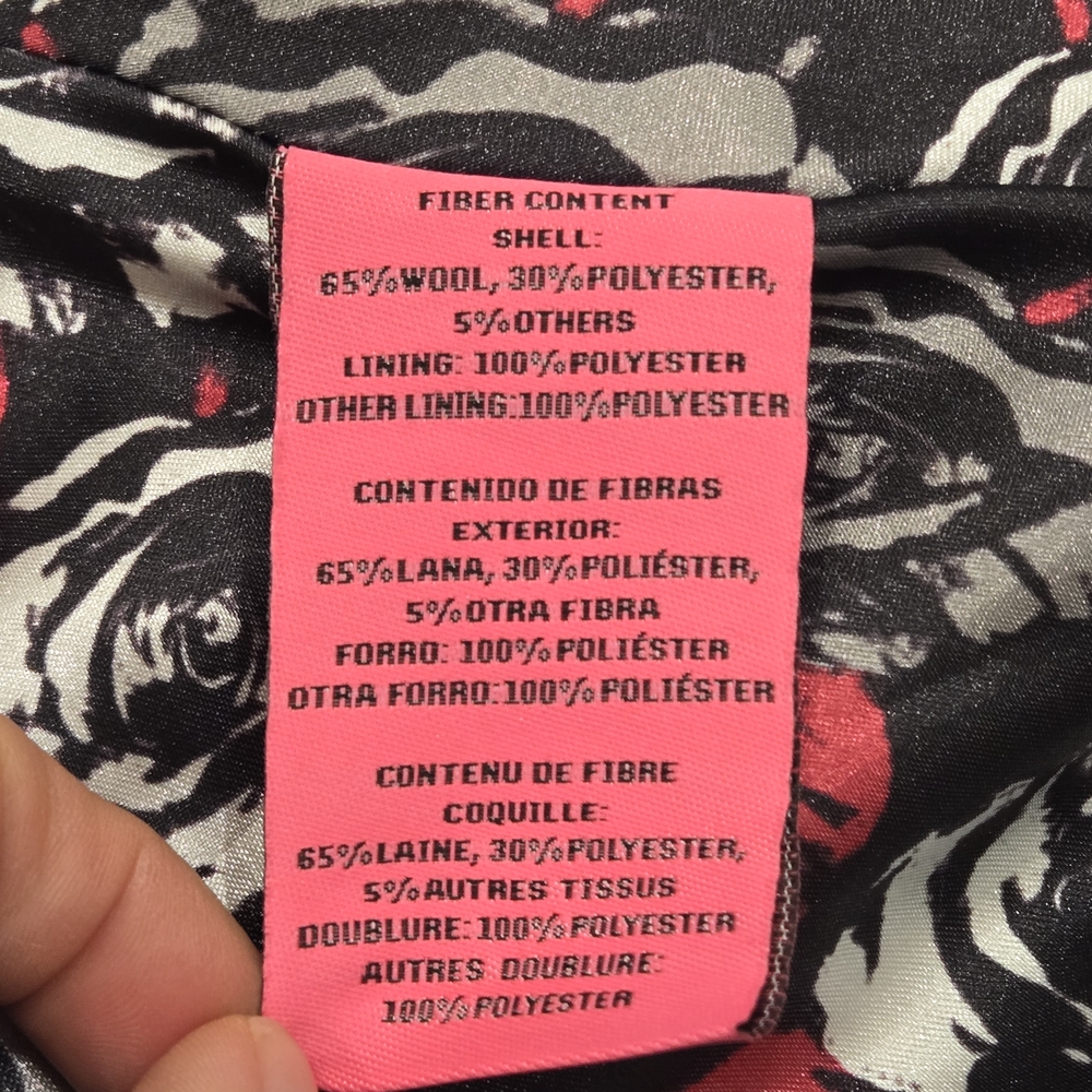 NWT - Betsey Johnson Charcoal Pea Coat with Satin Floral Lining - Picture 7 of 8